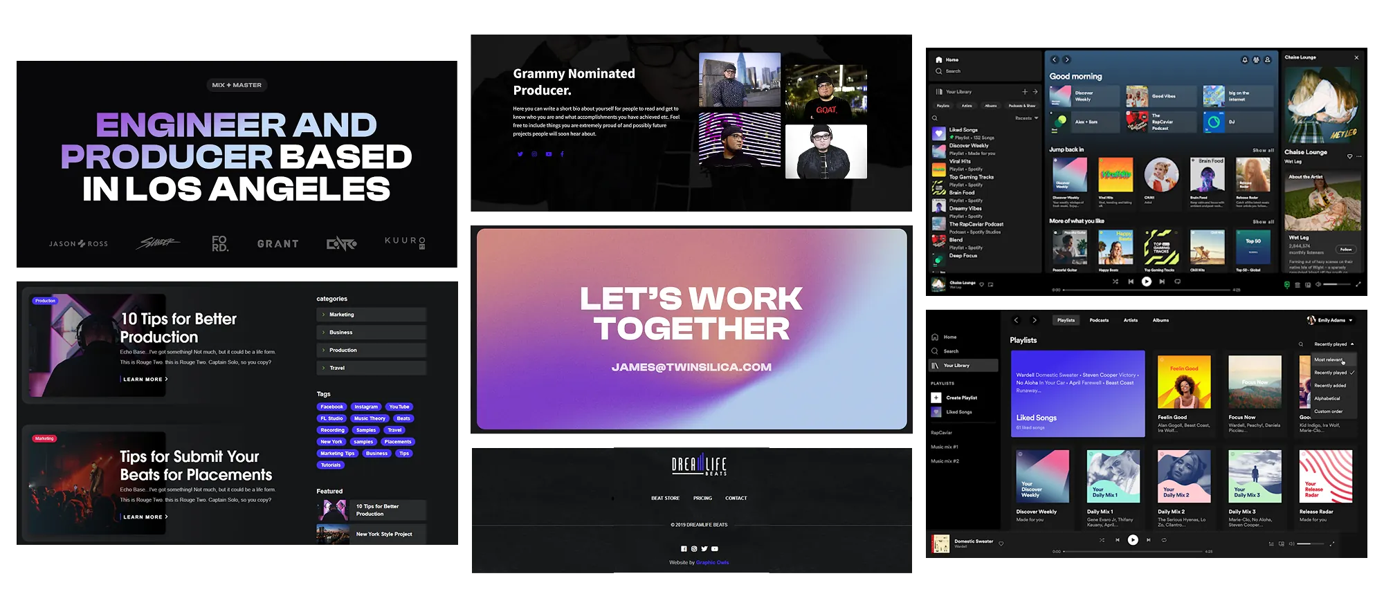 A collection of high-end portfolio websites featuring dark themes, immersive photography, and minimalist navigation used as a mood board for the project.